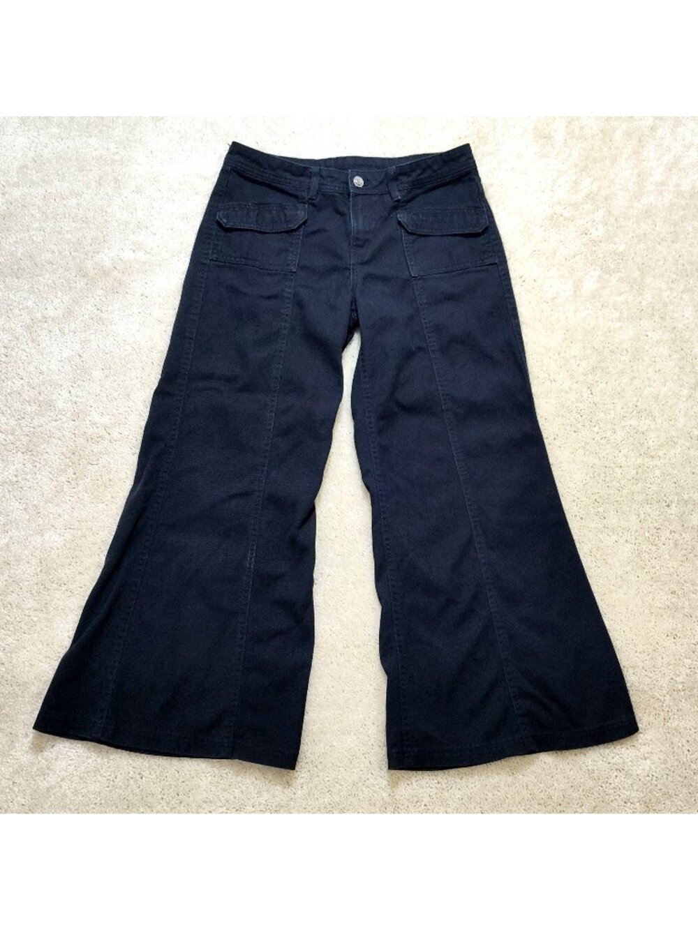 H&M Divided Wide Leg Flared Pants Women 4 High Rise Front Flap Pocket Cotton VGC